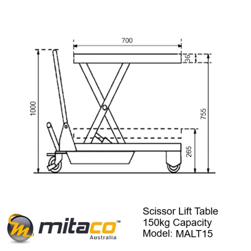 150kg Lightweight Aluminium Hydraulic Lift Table | 755mm Lift height