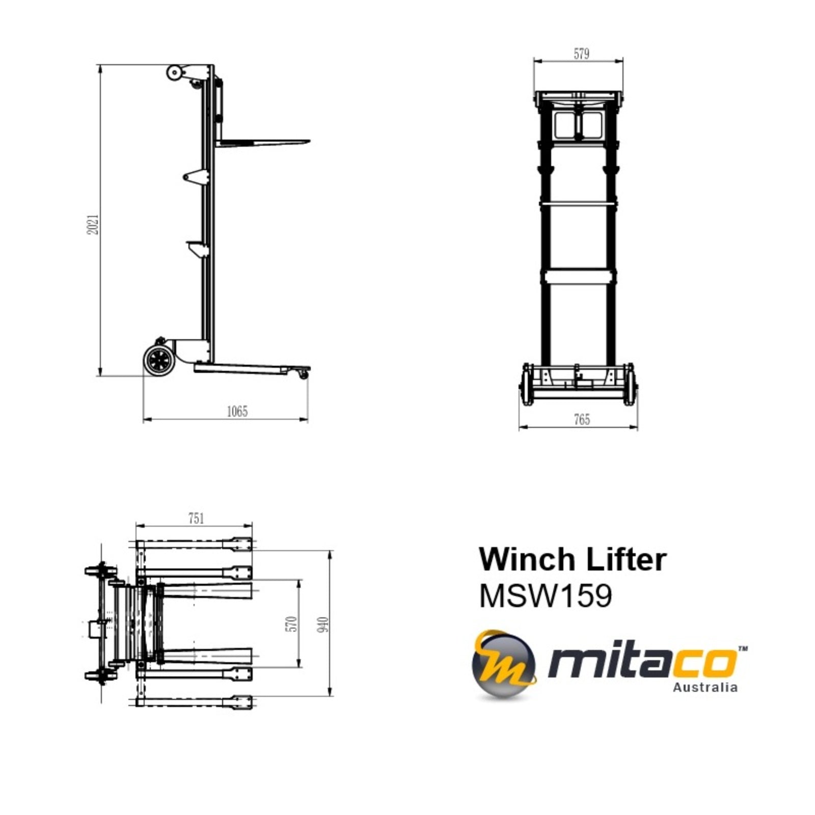 159kg Winch Lifter Telescopic Aluminium Frame Adjustable Straddle Legs | 3500mm Lift height