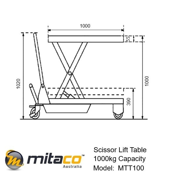 1000kg Manual Hydraulic Lift Table Heavy Duty | 1000mm Lift height