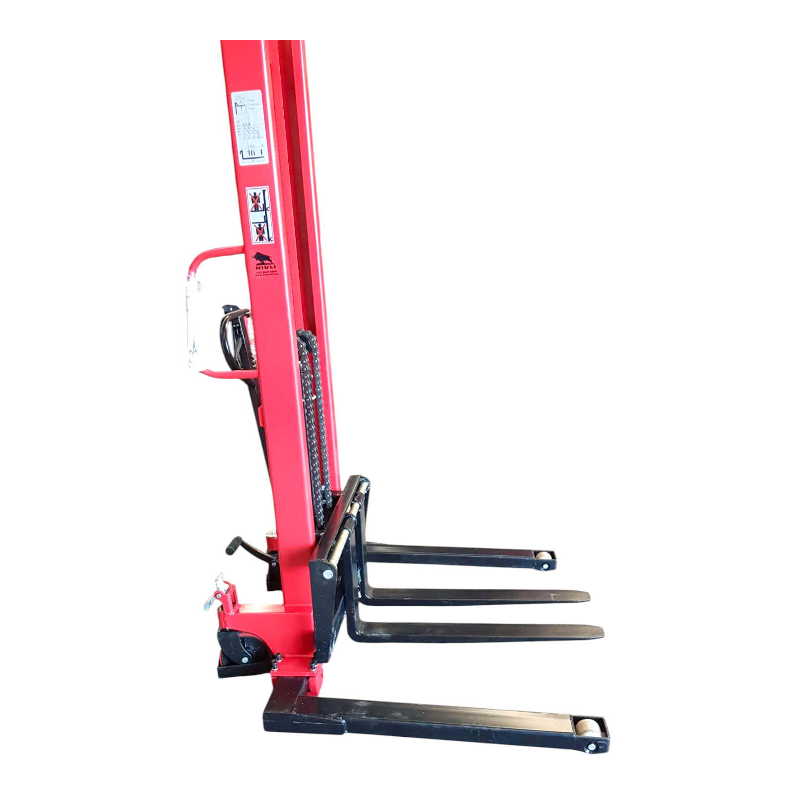 Niuli 1500kg Adjustable Base Manual Pallet Stacker - 1.6m Lift Height