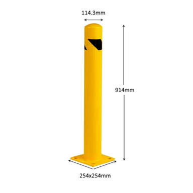 yellow safety bollard steel 114mm diameter 914mm height dimensions