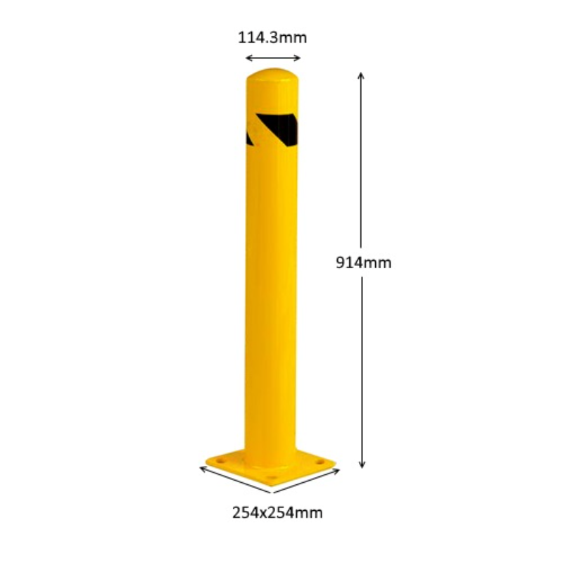 yellow safety bollard steel 114mm diameter 914mm height dimensions